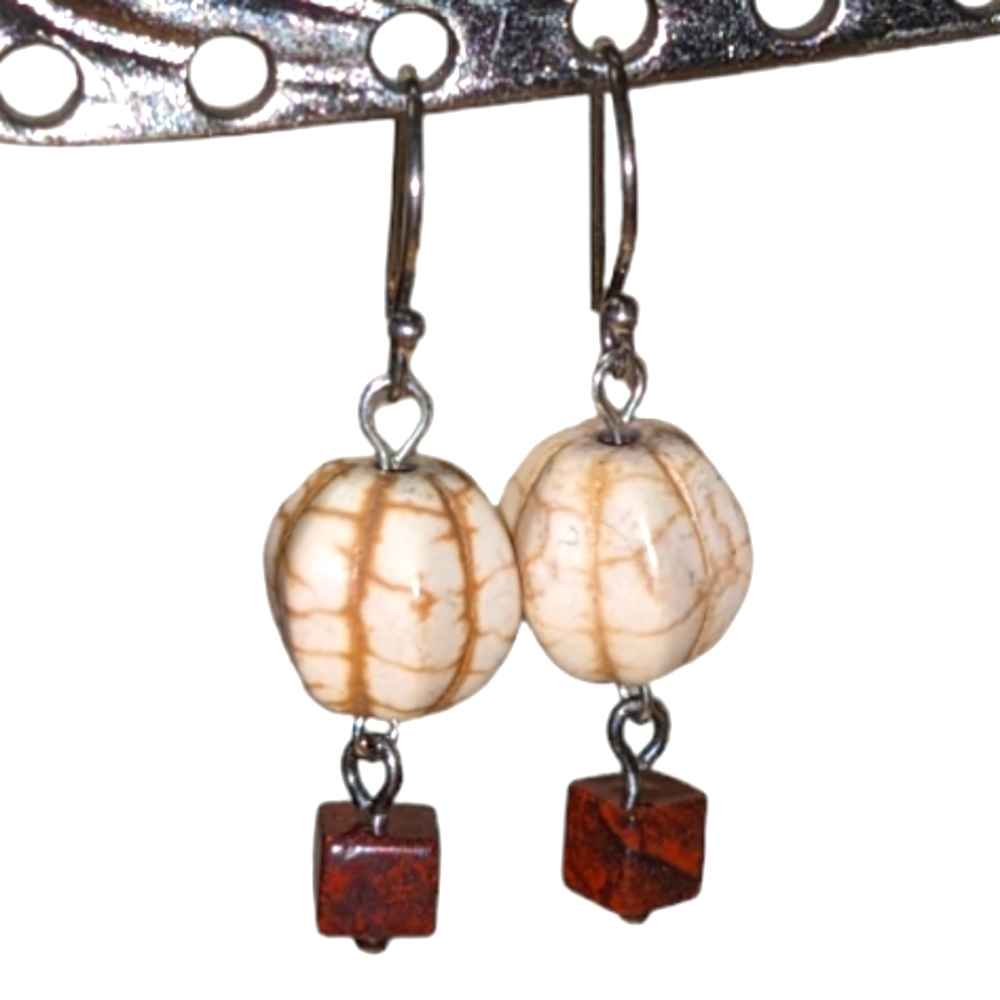 Handmade Howlite & Jasper Sterling Silver Abstract Hot Air Balloon Earrings
